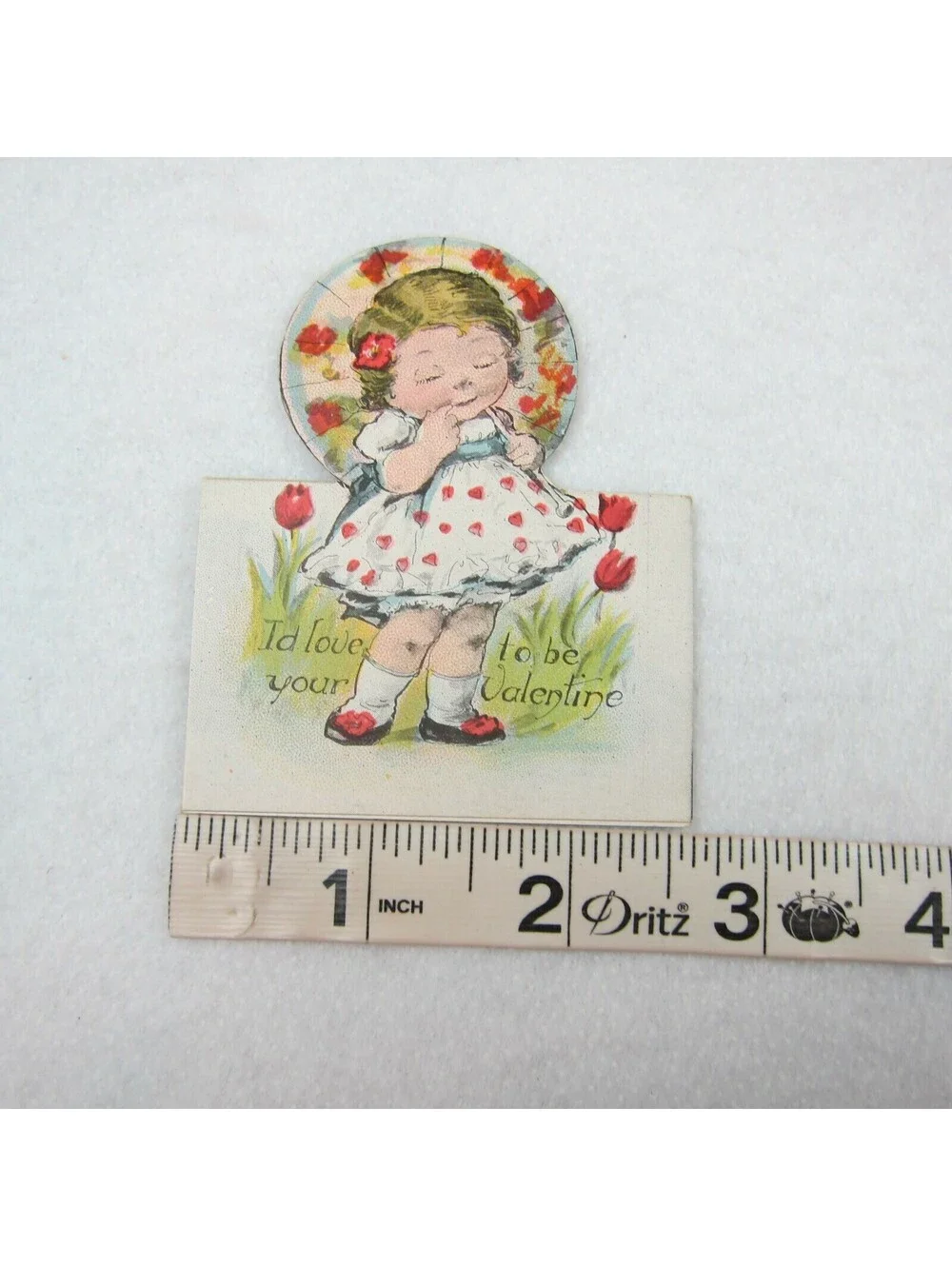 Vintage Valentine Cutout Card Stand Up Blonde Girl Parasol Red 1920-30s UNSIGNED